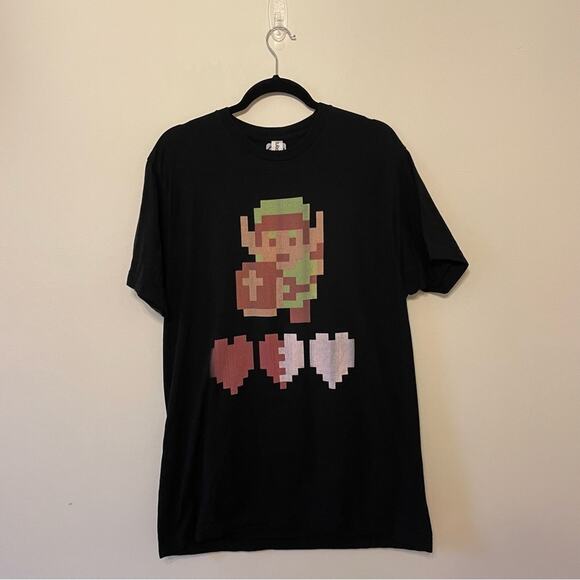Legend of Zelda L Tultex Nintendo short sleeve t-shirt black Link hearts anime - Picture 1 of 8
